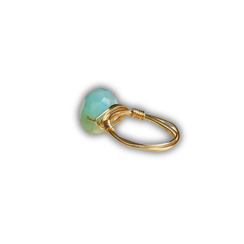 Aqua Chalcedony Gold Wire-Wrapped Ring
