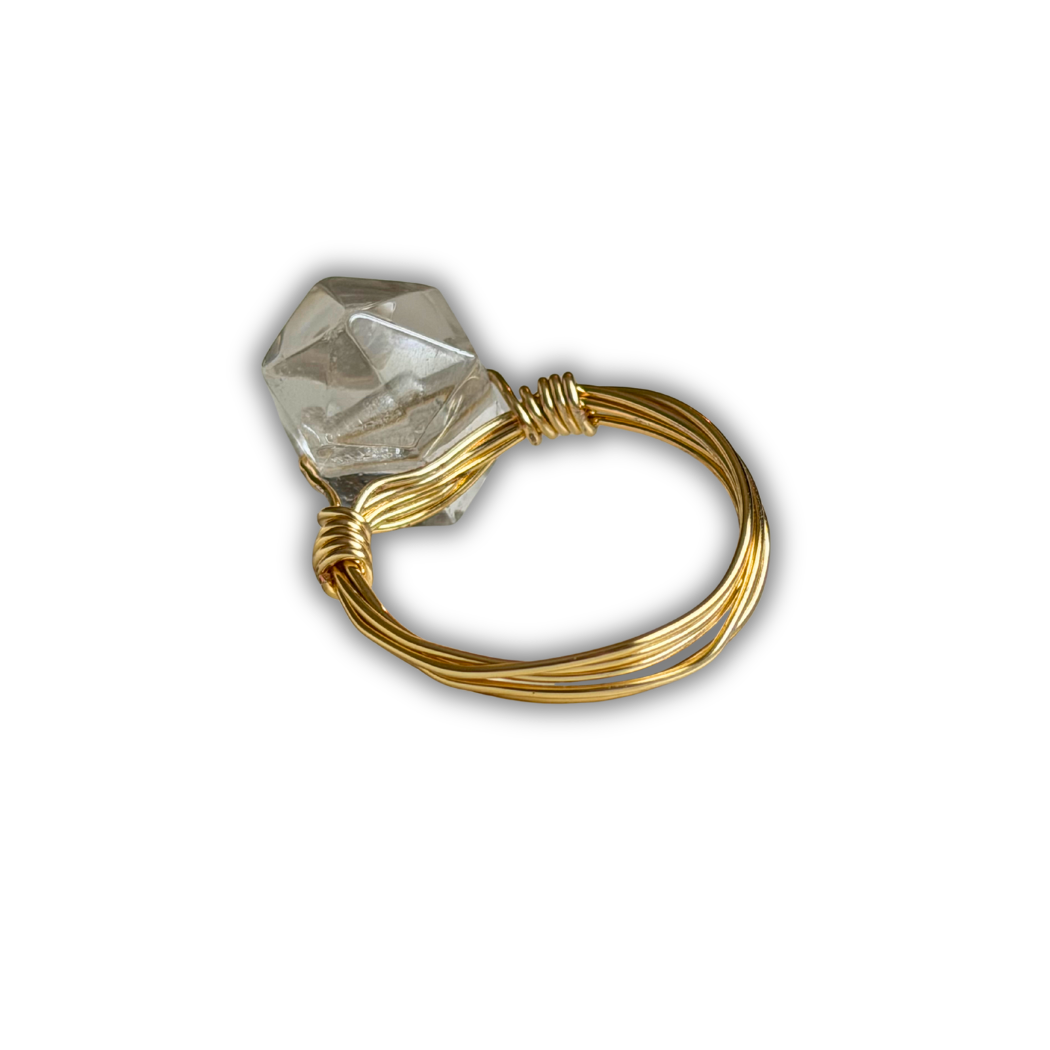 Clear Quartz Gold Wire-Wrapped Ring