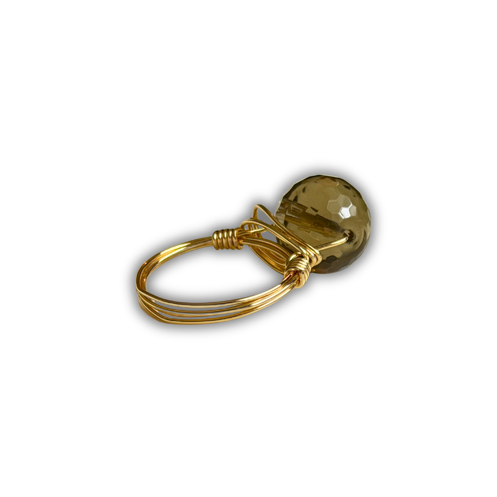 Smoky Quartz Gold Wire-Wrapped Ring
