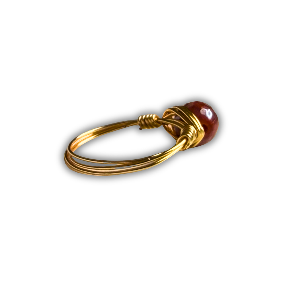 Red Carnelian Gold Wire-Wrapped Ring