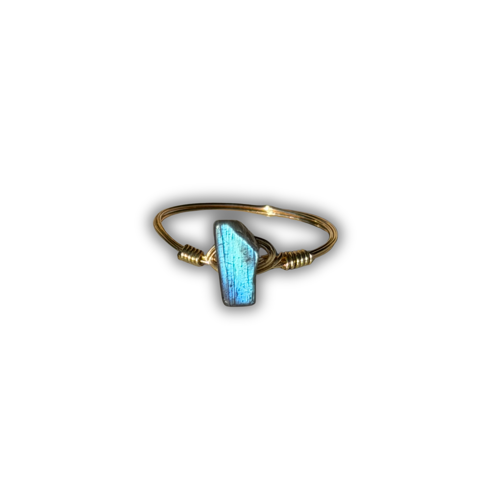Labradorite Gold Wire-Wrapped Ring