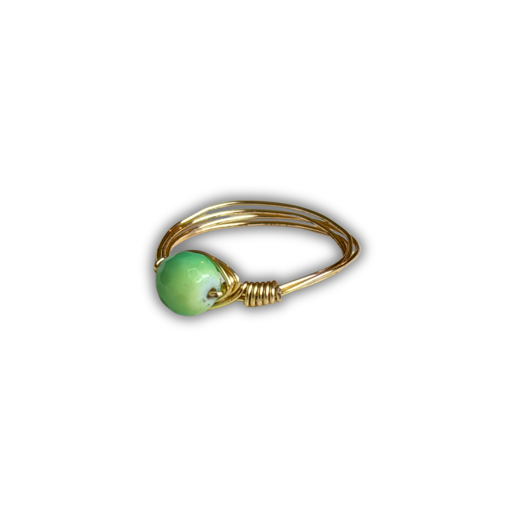 Green Onyx Gold Wire-Wrapped Ring