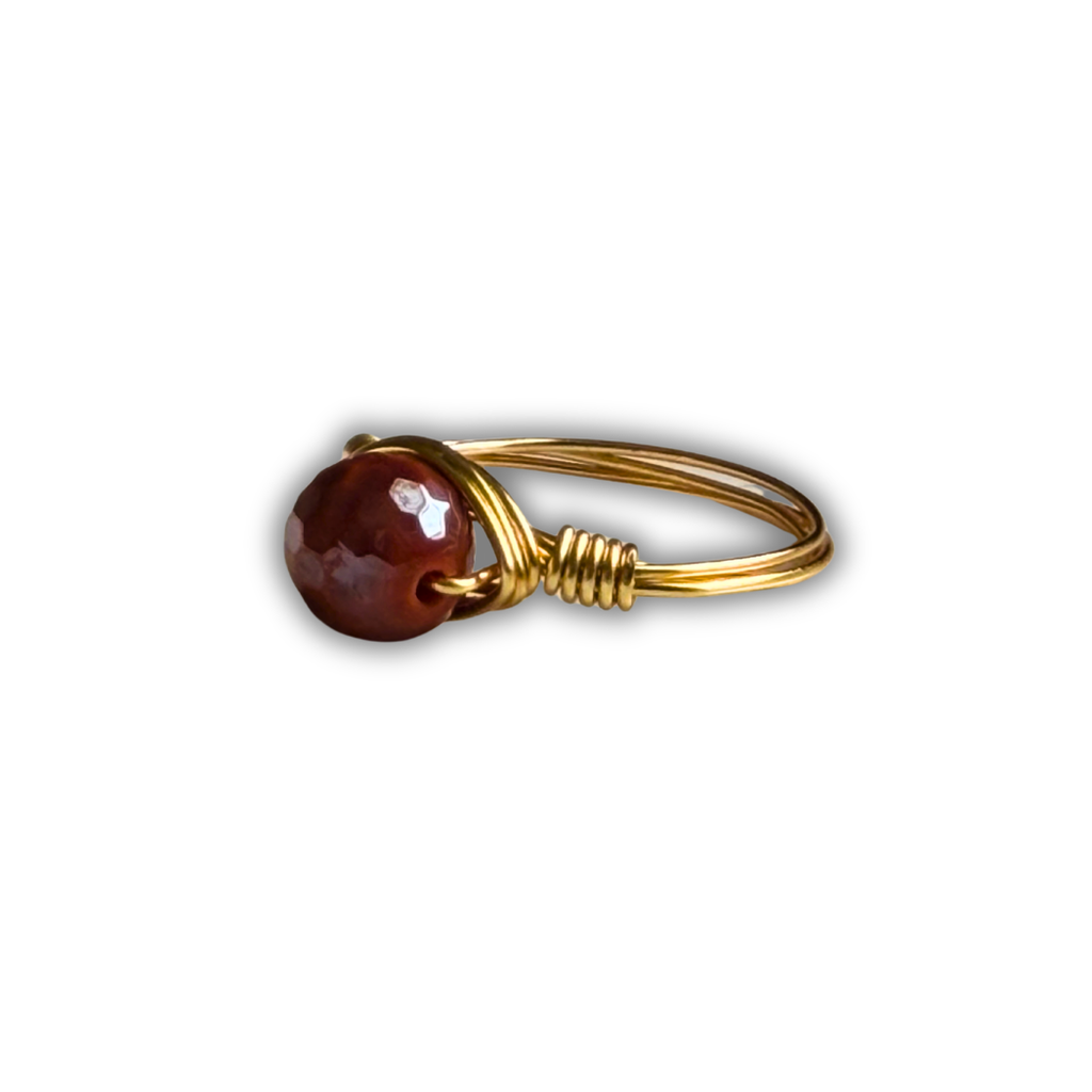 Red Carnelian Gold Wire-Wrapped Ring