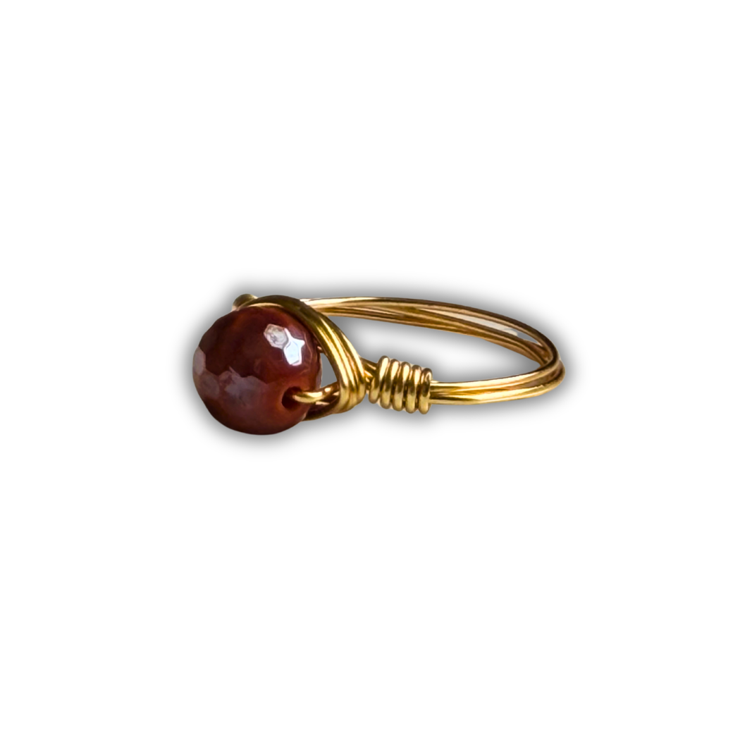 Red Carnelian Gold Wire-Wrapped Ring