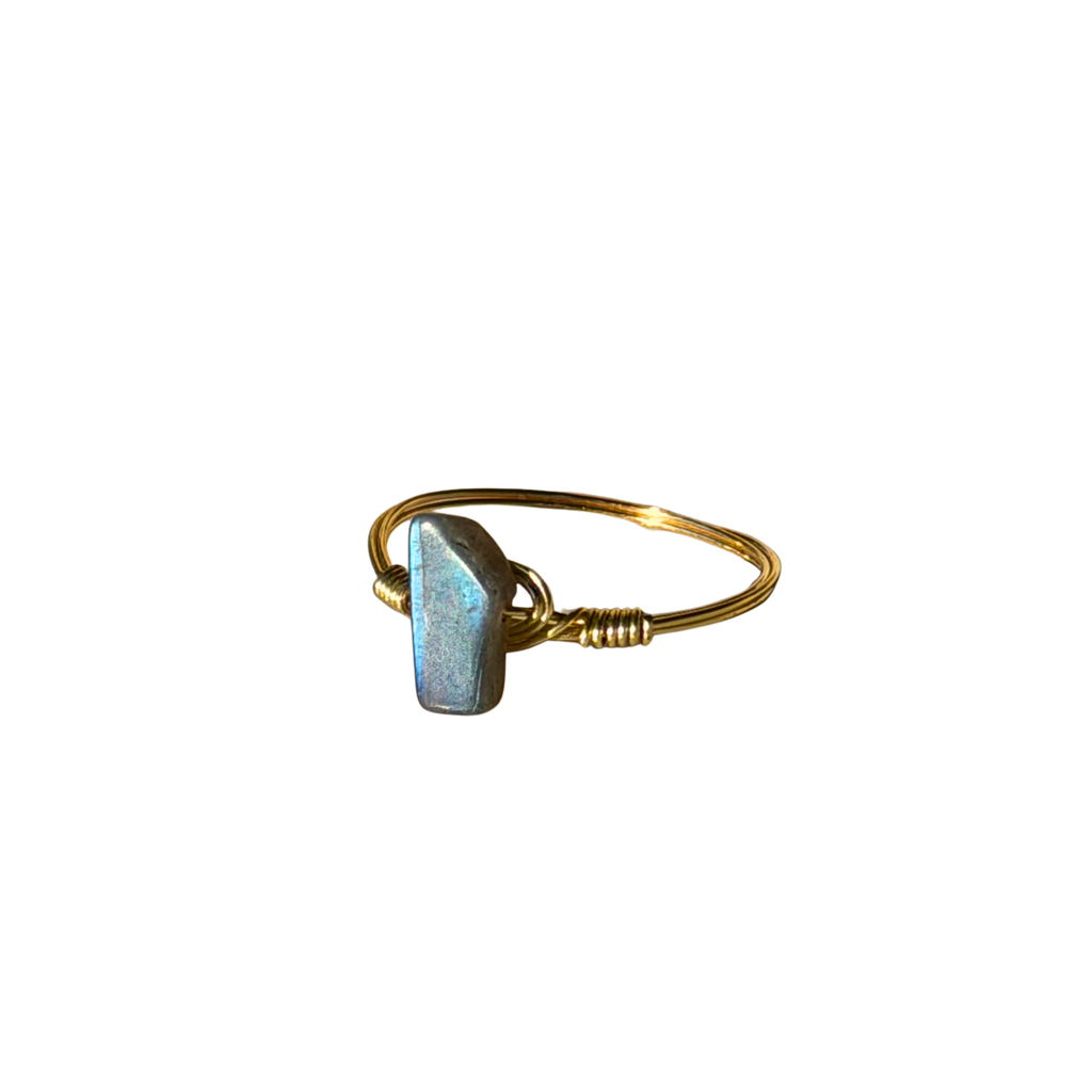 Labradorite Gold Wire-Wrapped Ring