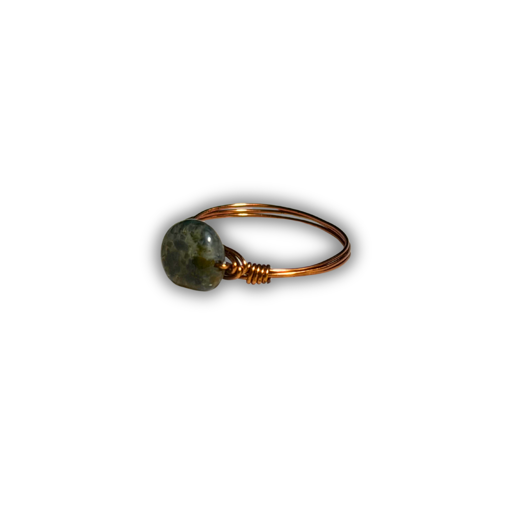 Moss Agate Rose Gold Wire-Wrapped Ring
