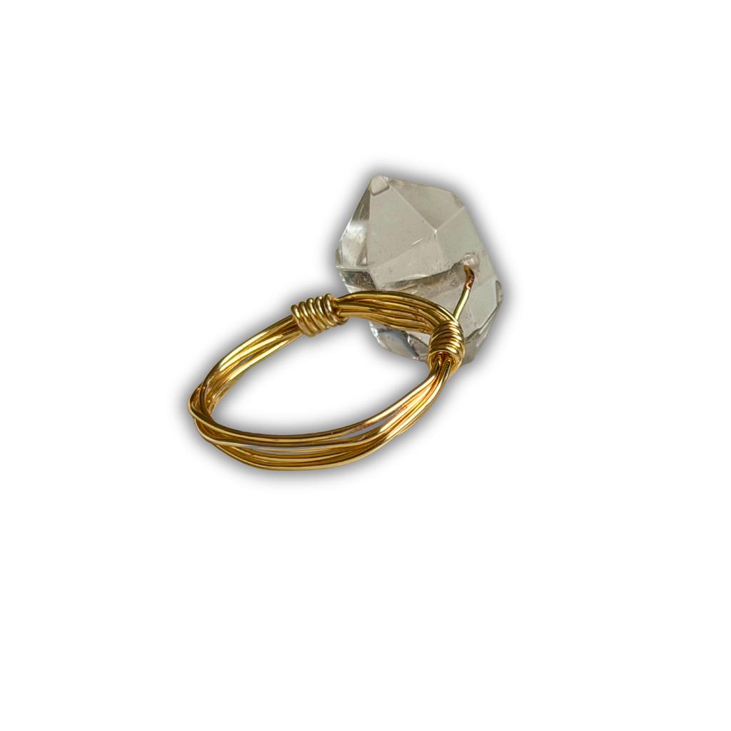 Clear Quartz Gold Wire-Wrapped Ring