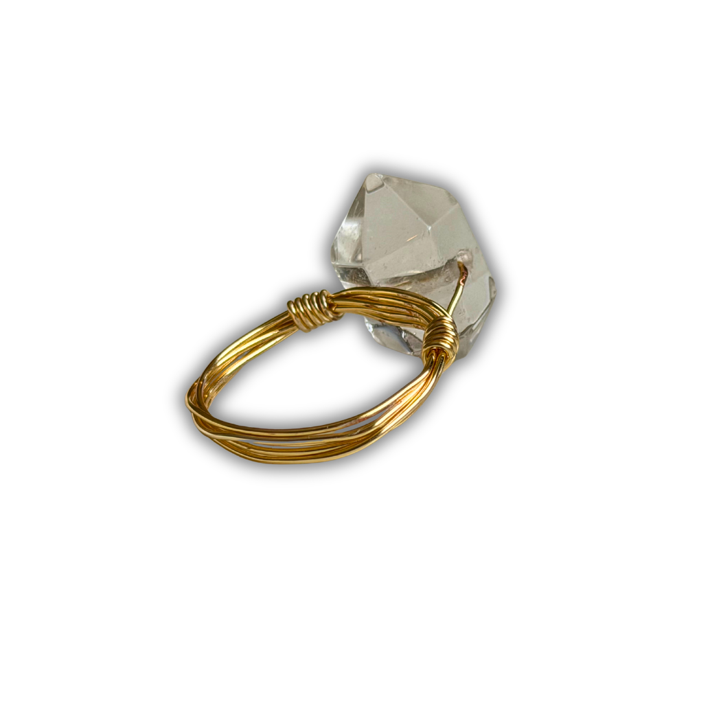Clear Quartz Gold Wire-Wrapped Ring