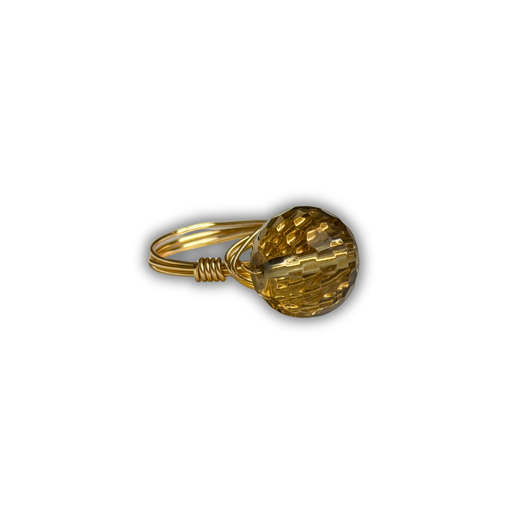 Smoky Quartz Gold Wire-Wrapped Ring