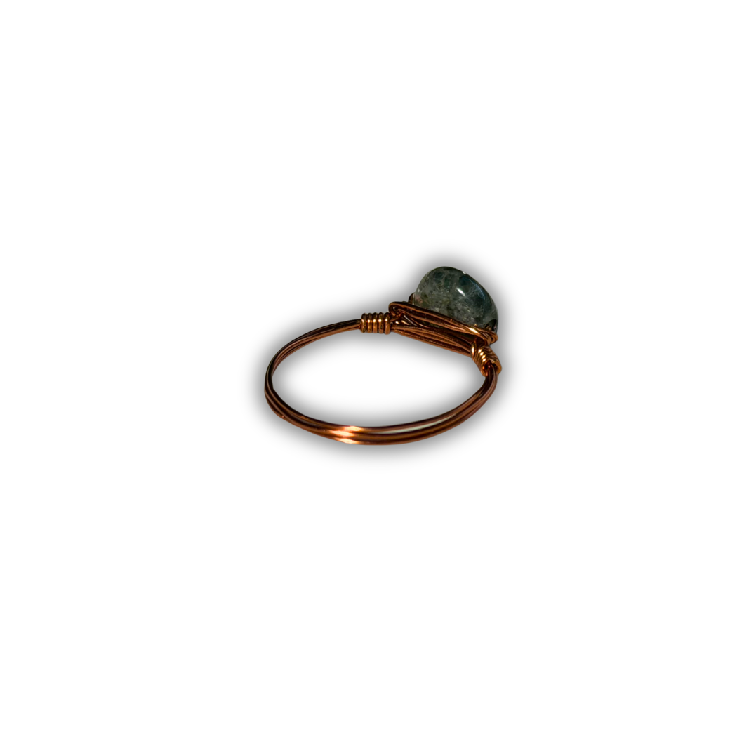 Moss Agate Rose Gold Wire-Wrapped Ring
