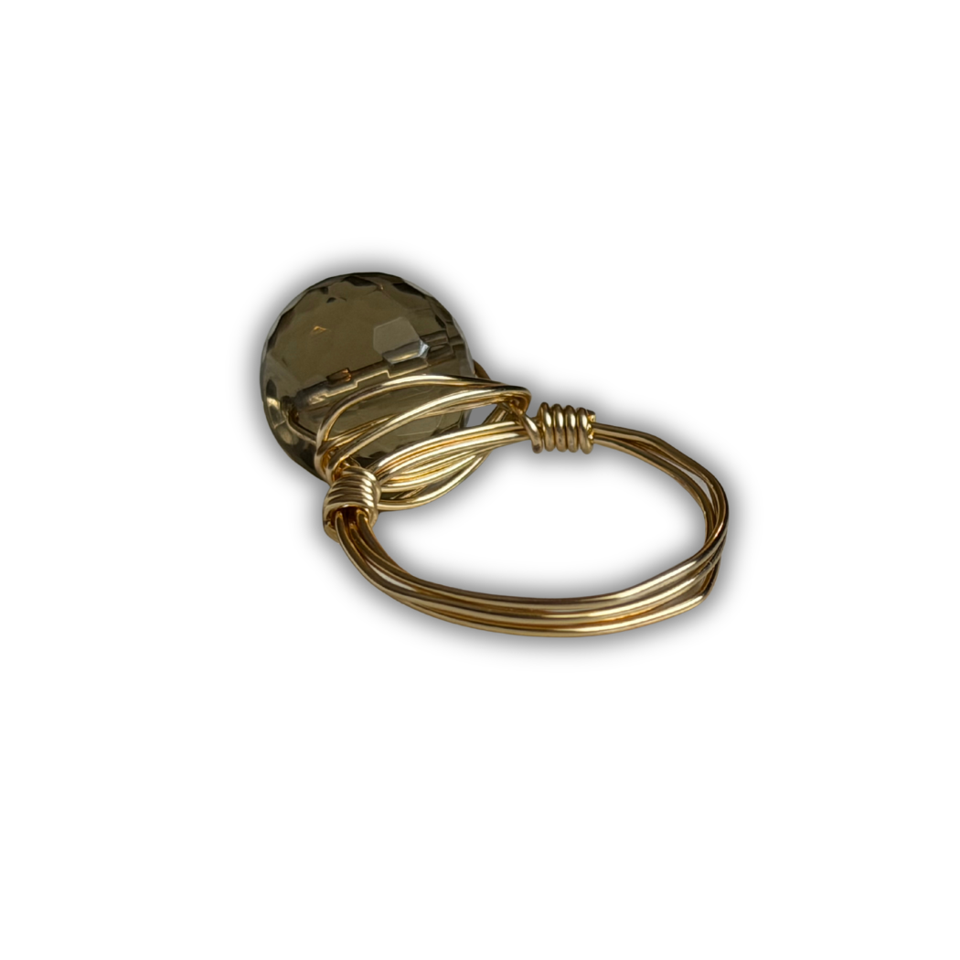 Smoky Quartz Gold Wire-Wrapped Ring