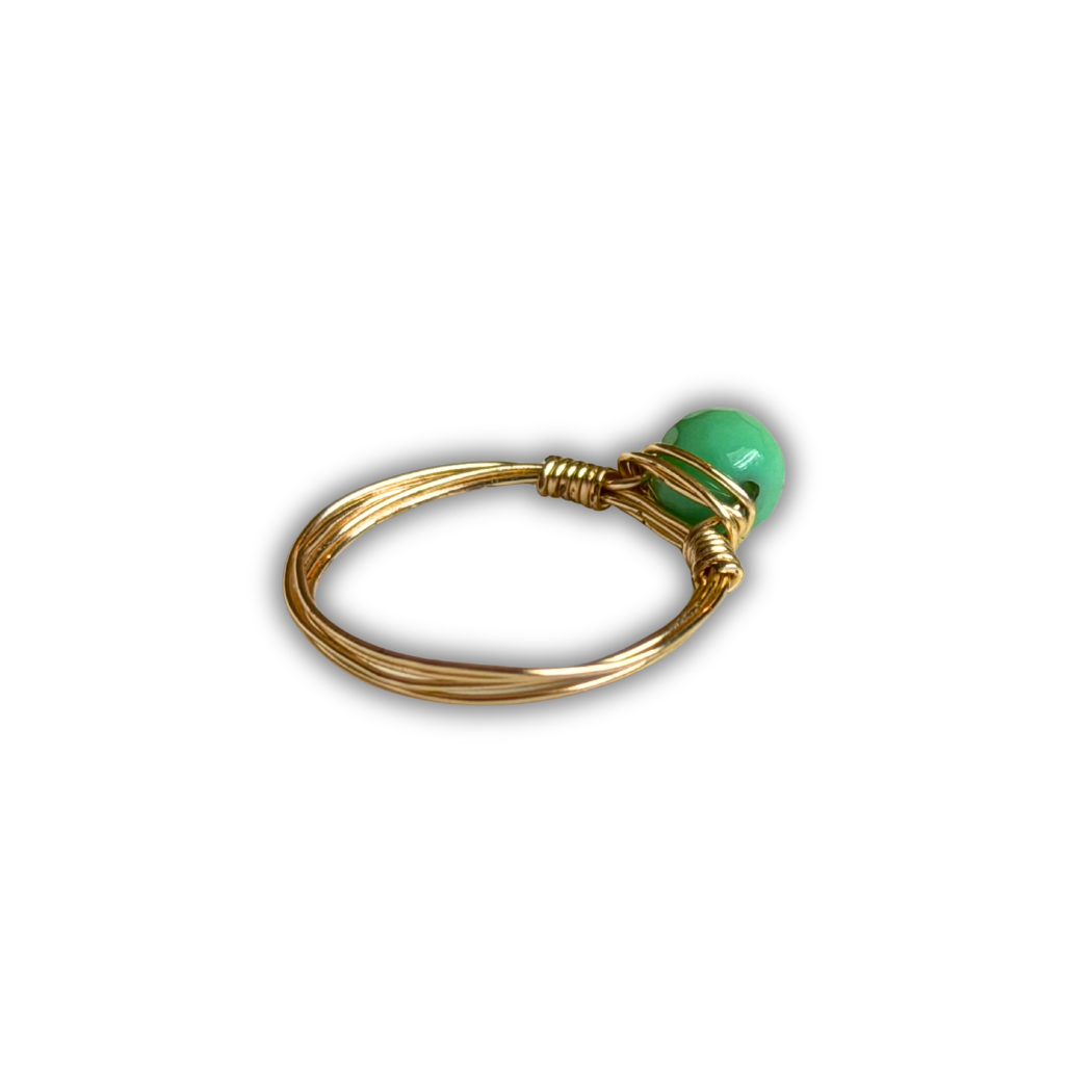 Green Onyx Gold Wire-Wrapped Ring