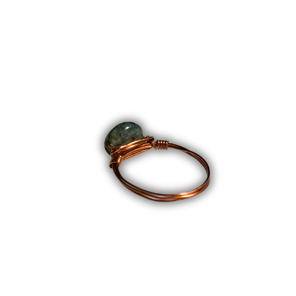 Moss Agate Rose Gold Wire-Wrapped Ring