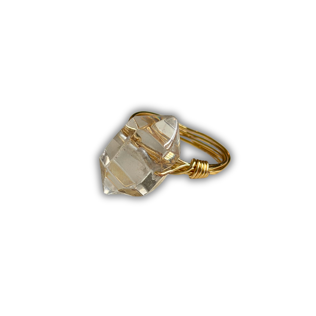Clear Quartz Gold Wire-Wrapped Ring