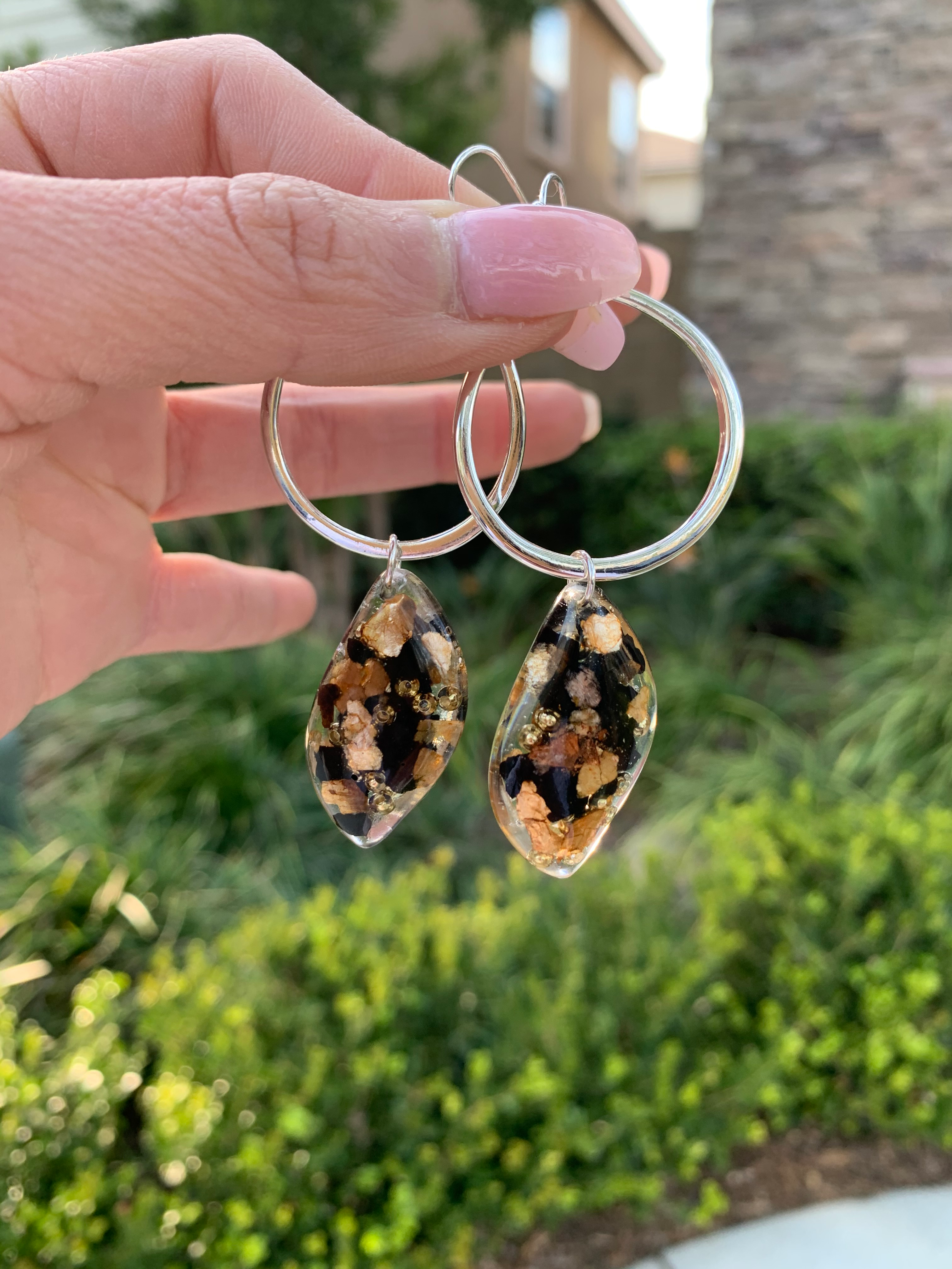 Shungite & Gold Mica Earrings on Silver