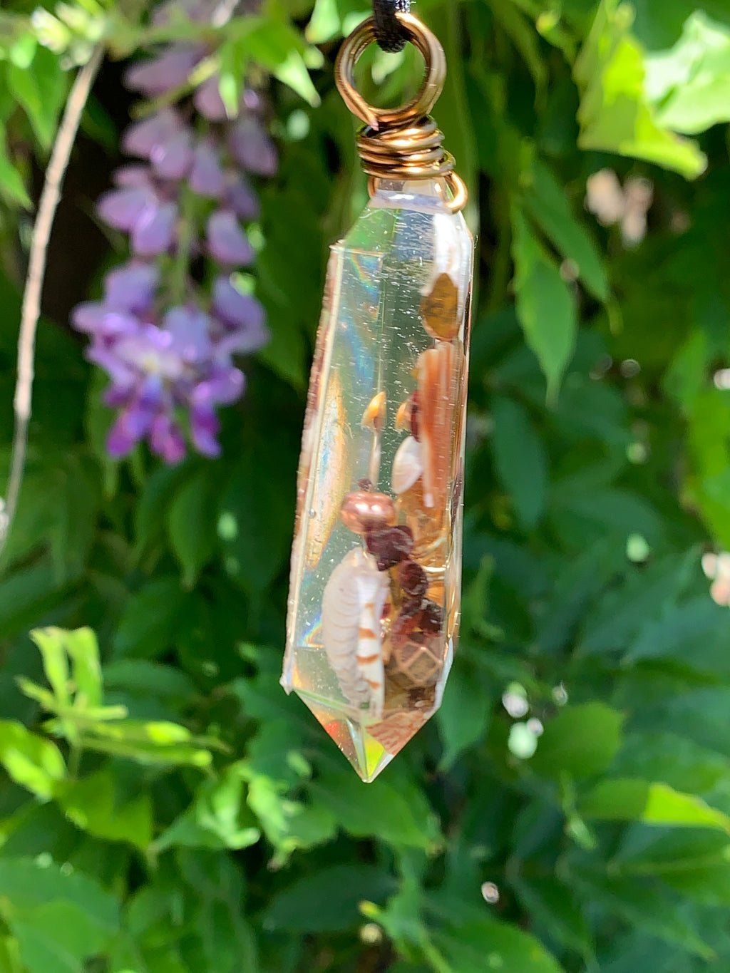 Sea Shell & Red Garnet Pendant