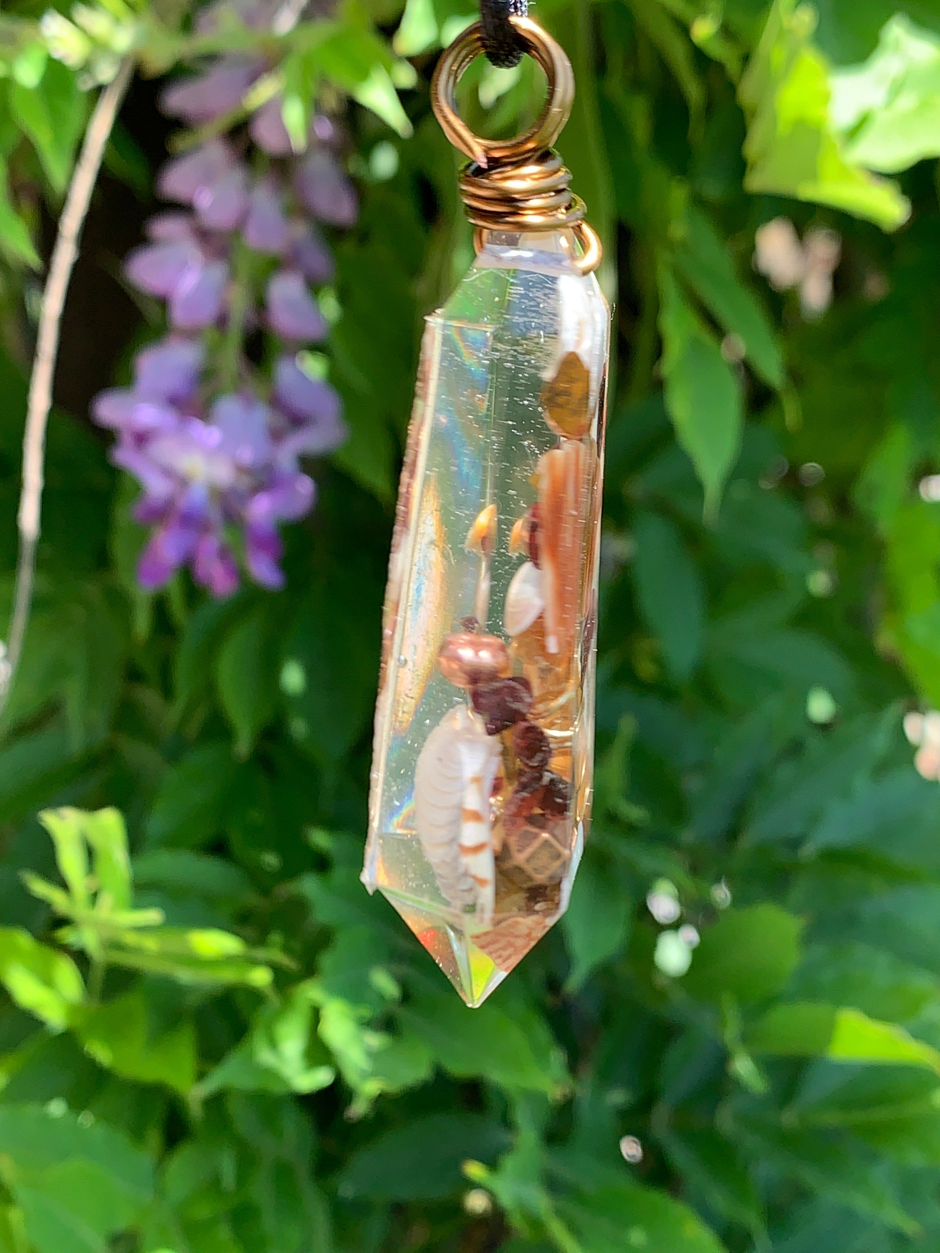 Sea Shell & Red Garnet Pendant