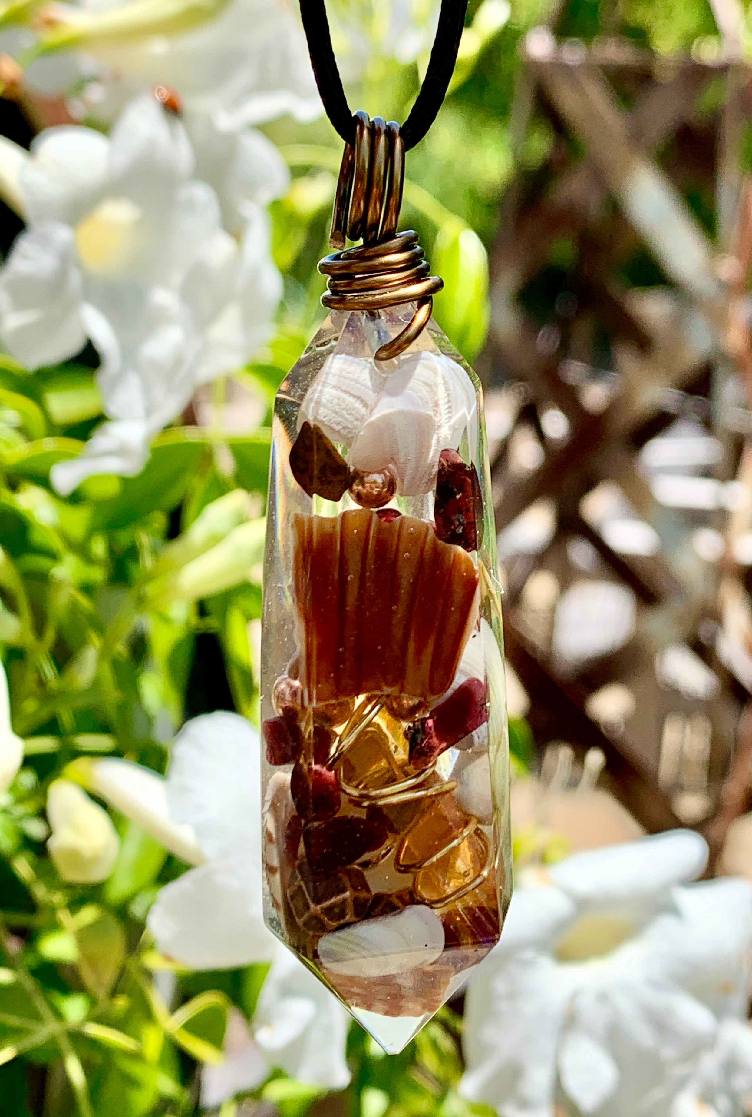 Sea Shell & Red Garnet Pendant