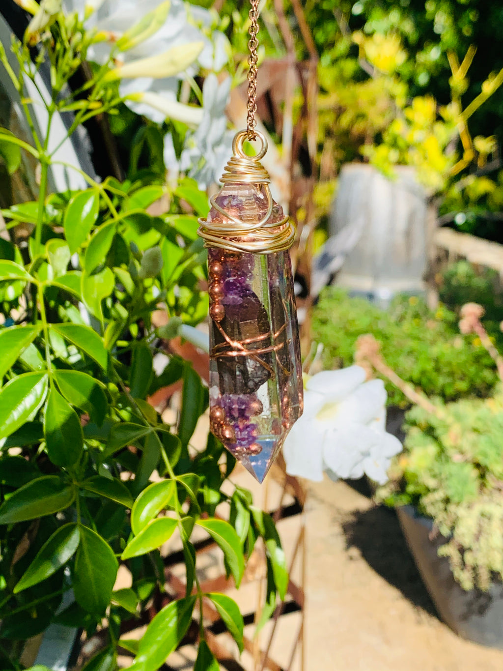 Amethyst & Clear Quartz Pendant — Large