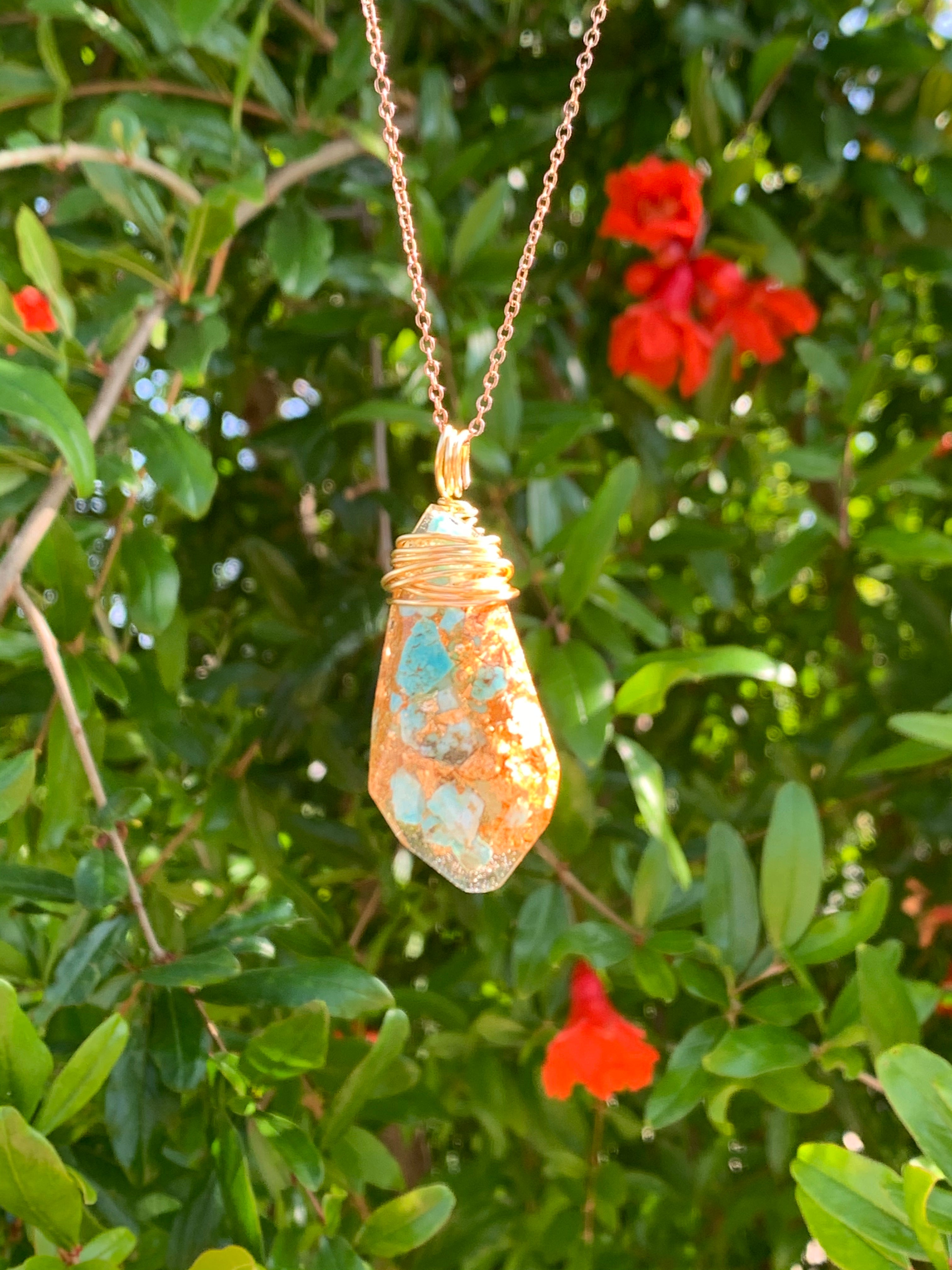 Turquoise & 24k Gold Flake Pendant