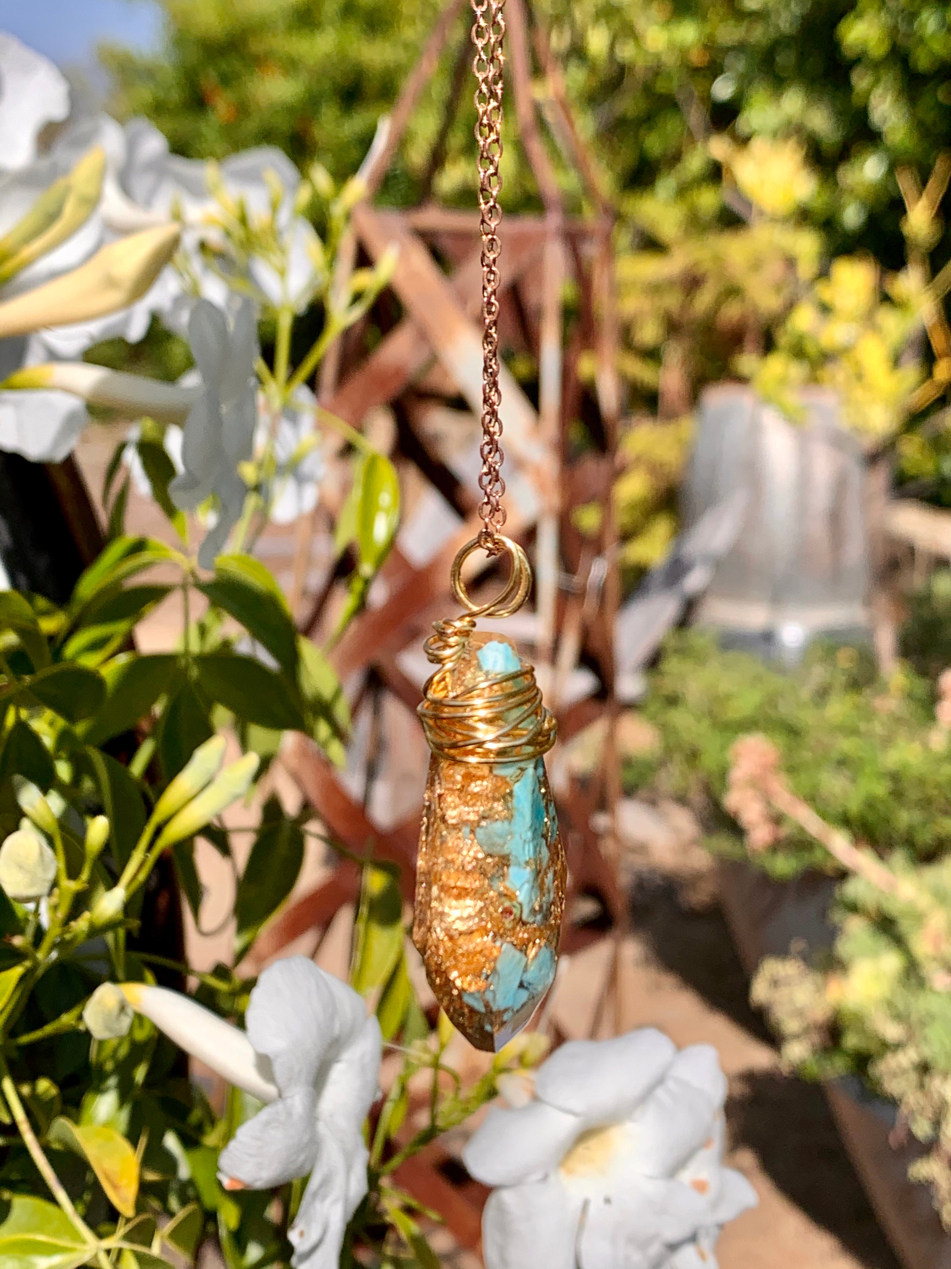 Turquoise & 24k Gold Flake Pendant