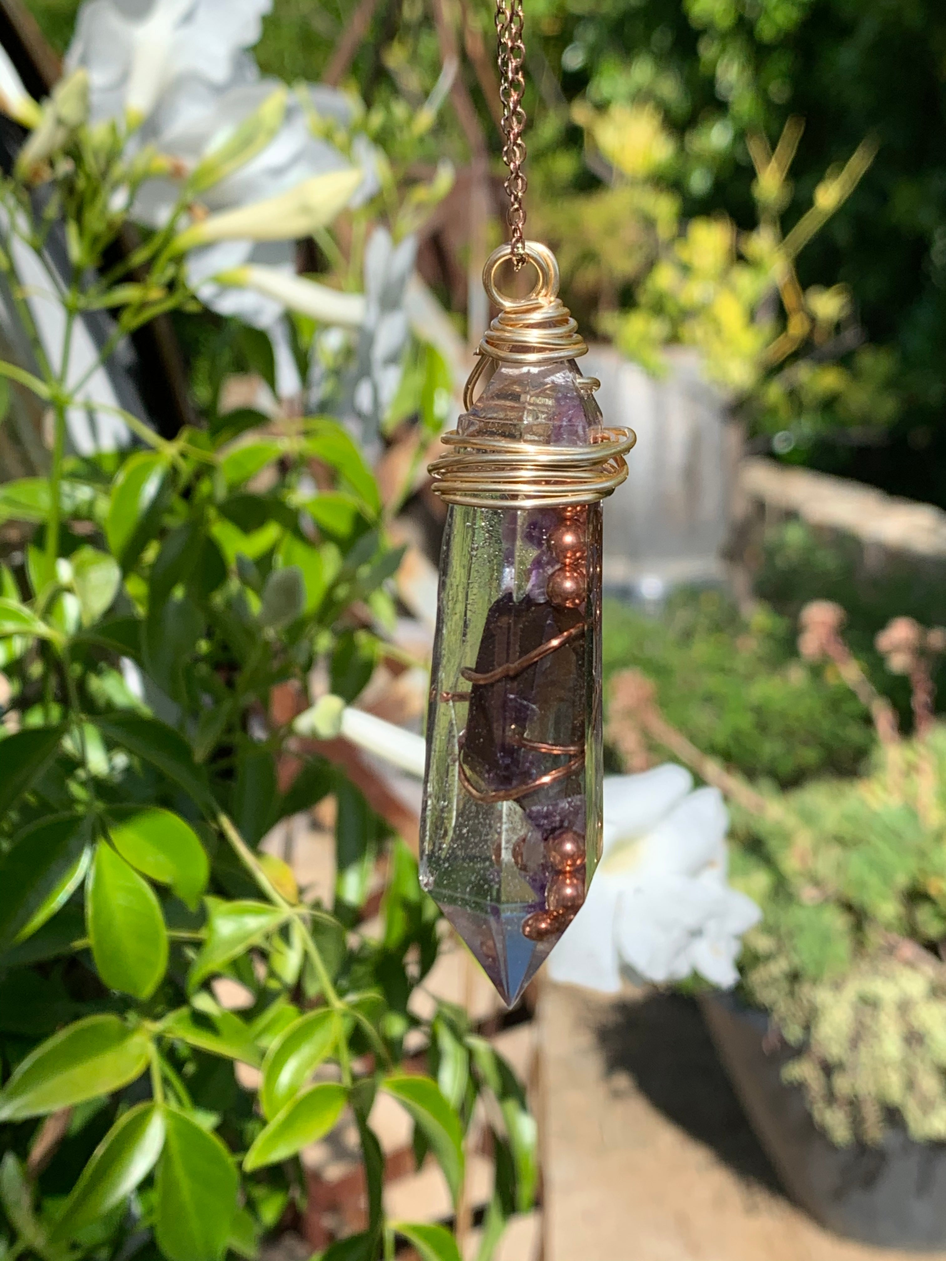 Amethyst & Clear Quartz Pendant — Large