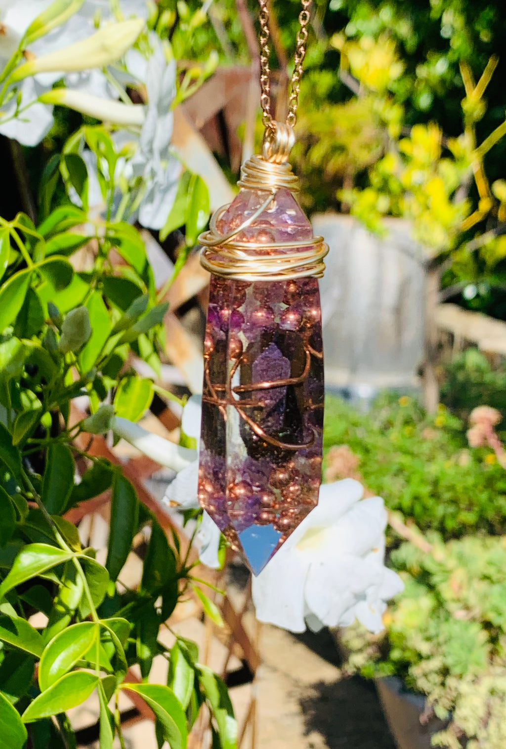 Amethyst & Clear Quartz Pendant — Large