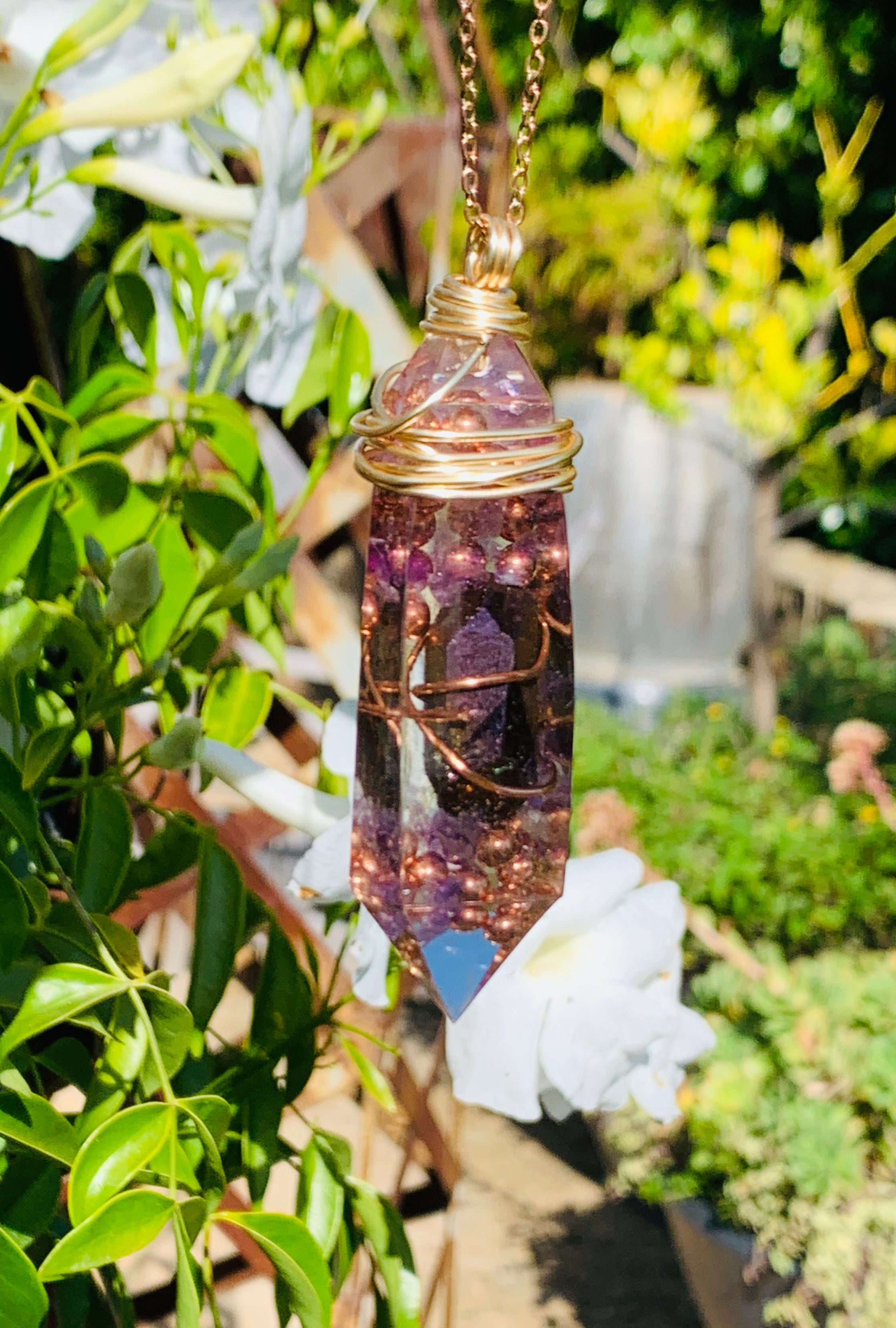 Amethyst & Clear Quartz Pendant — Large