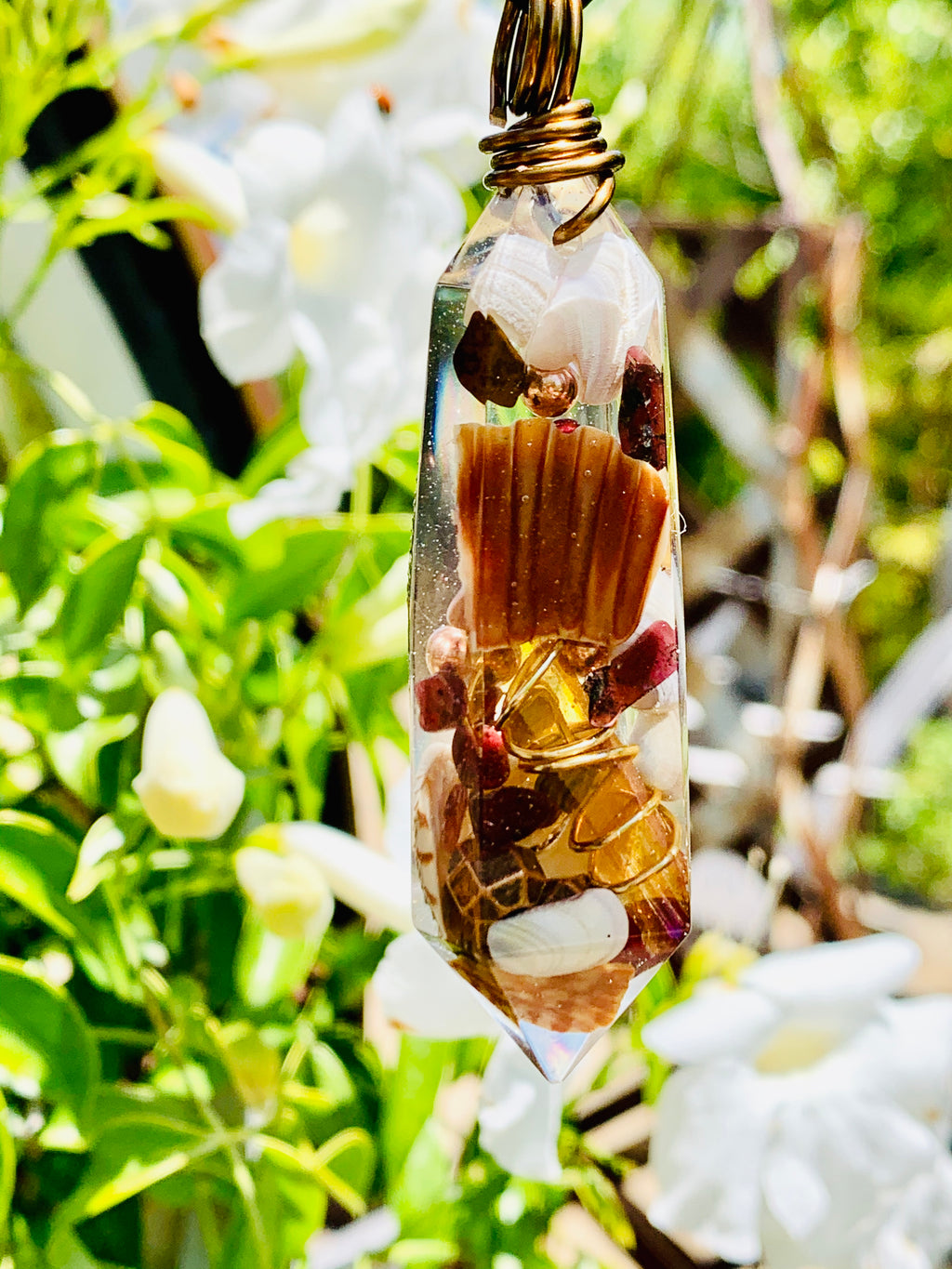 Sea Shell & Red Garnet Pendant
