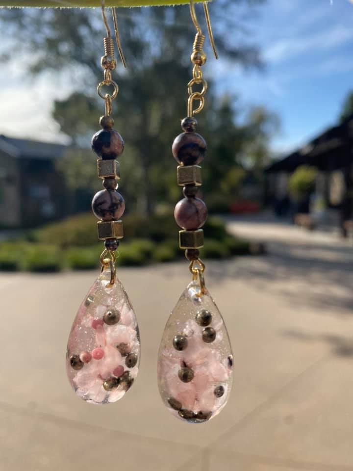 Rose Quartz, Rhodonite & Pyrite Earrings