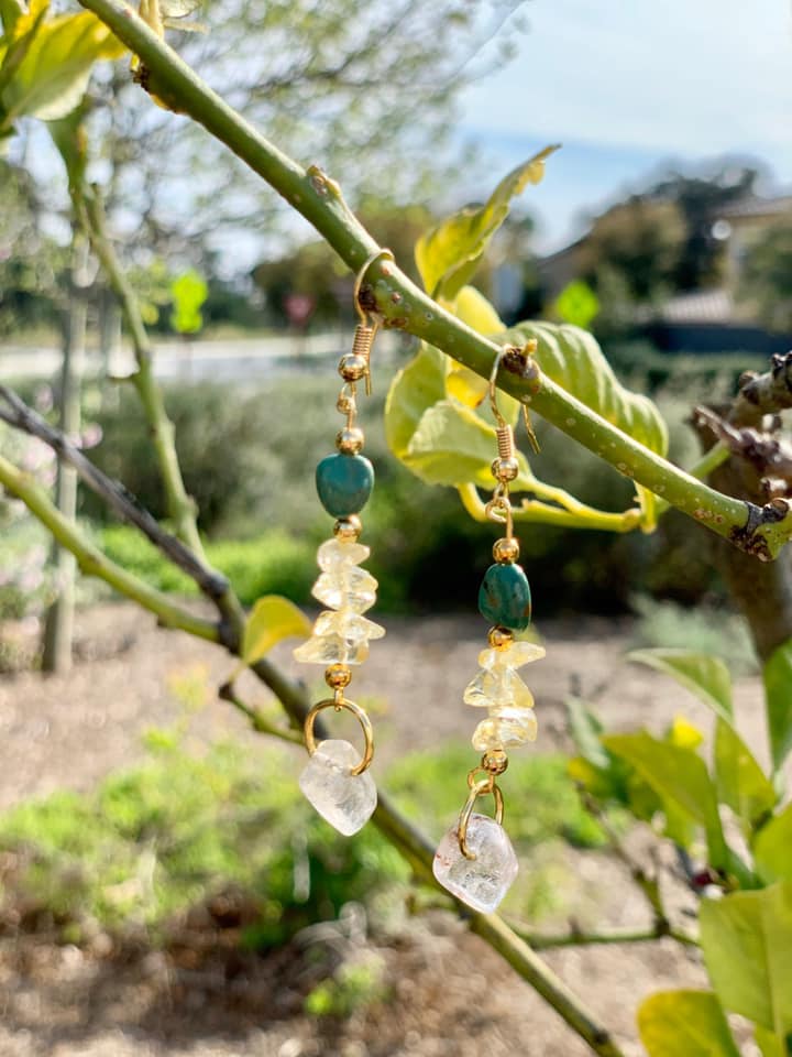 Chinese Turquoise, Yellow Quartz & Clear Quartz Earrings