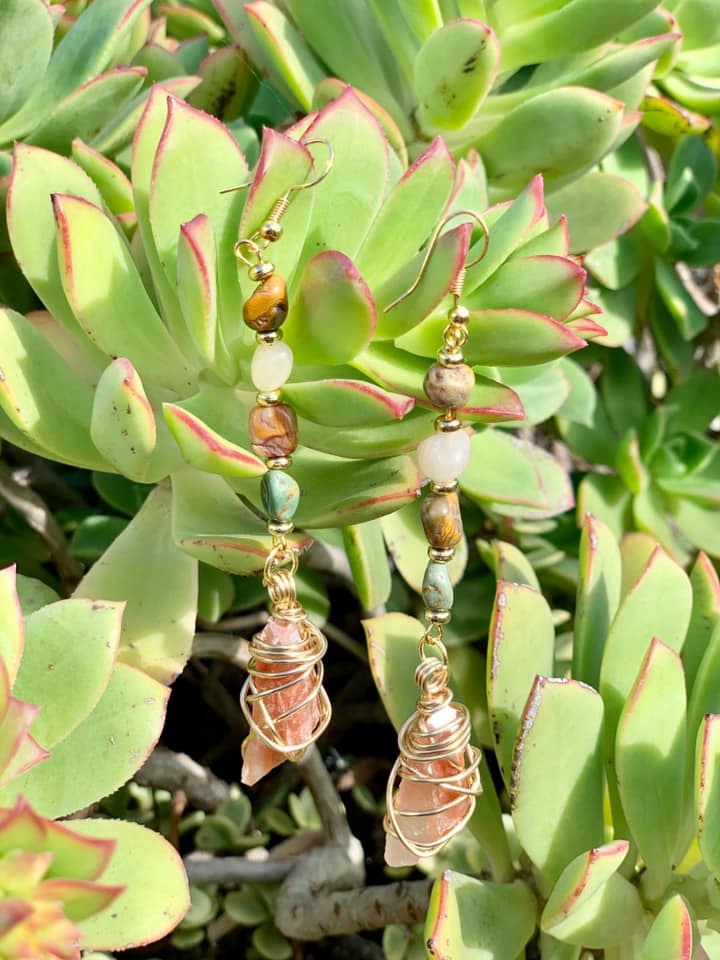 Crazy Lace Agate & Orange Calcite Earrings
