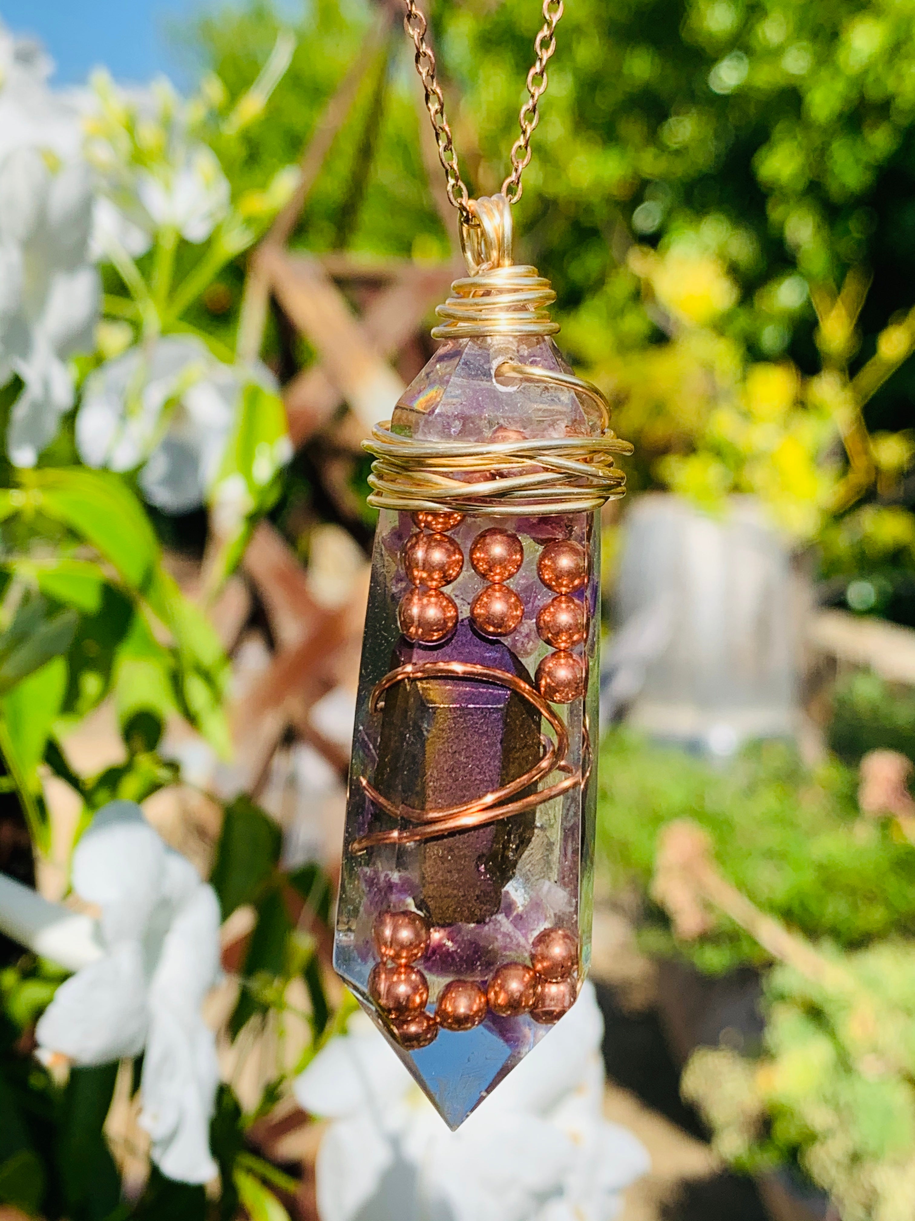 Amethyst & Clear Quartz Pendant — Large