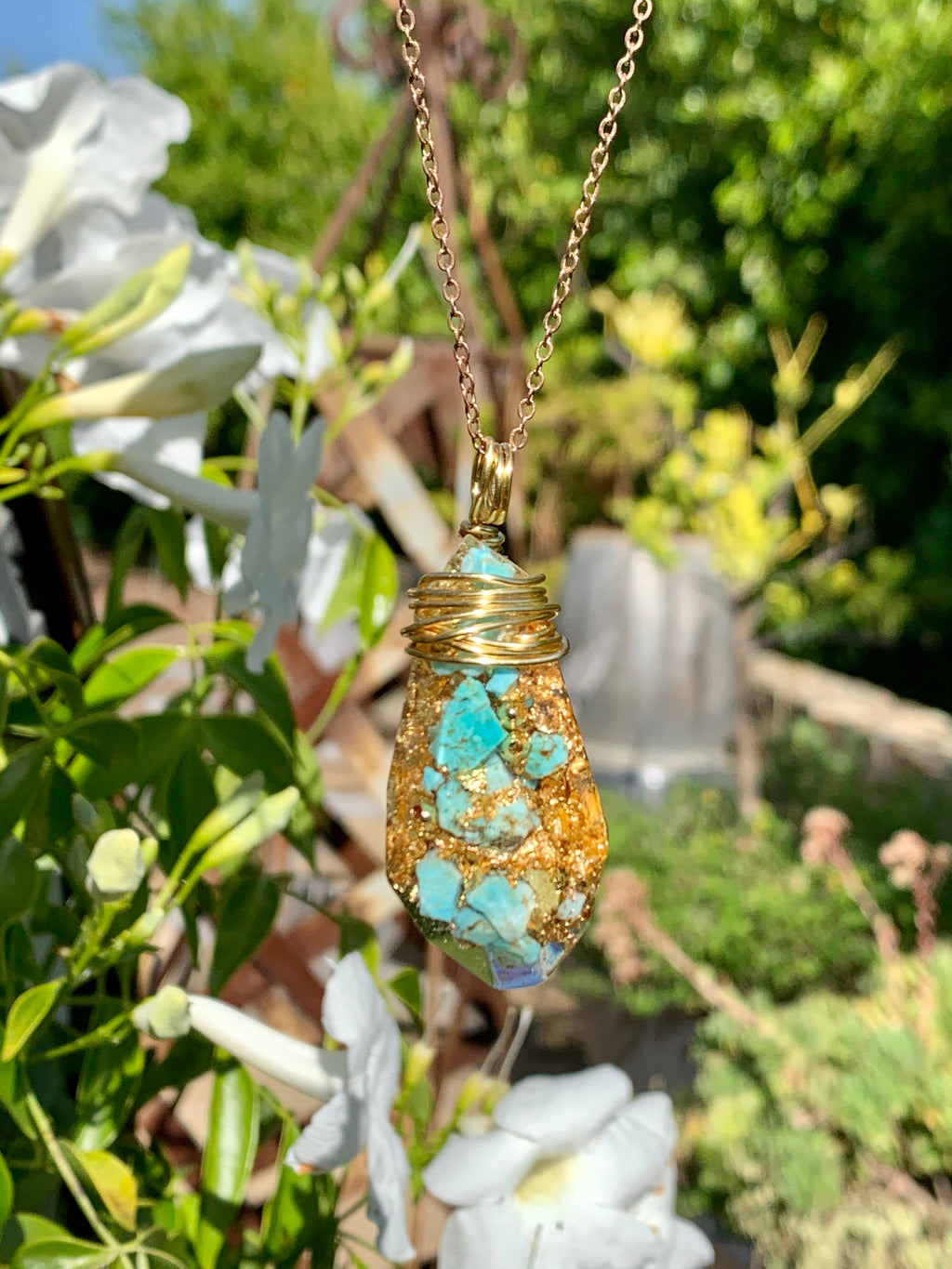 Turquoise & 24k Gold Flake Pendant