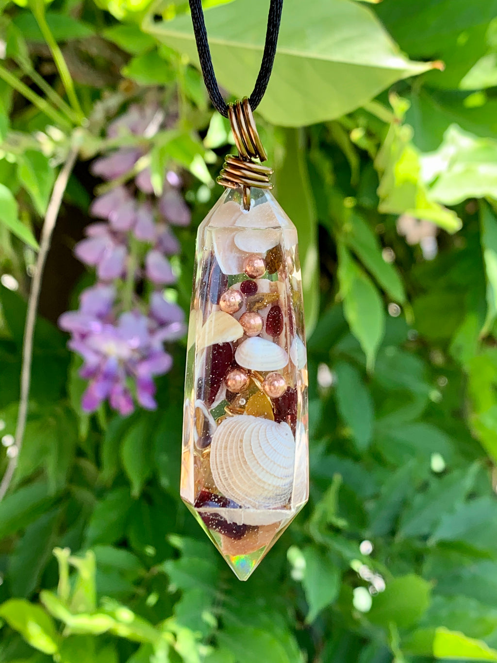 Sea Shell & Red Garnet Pendant