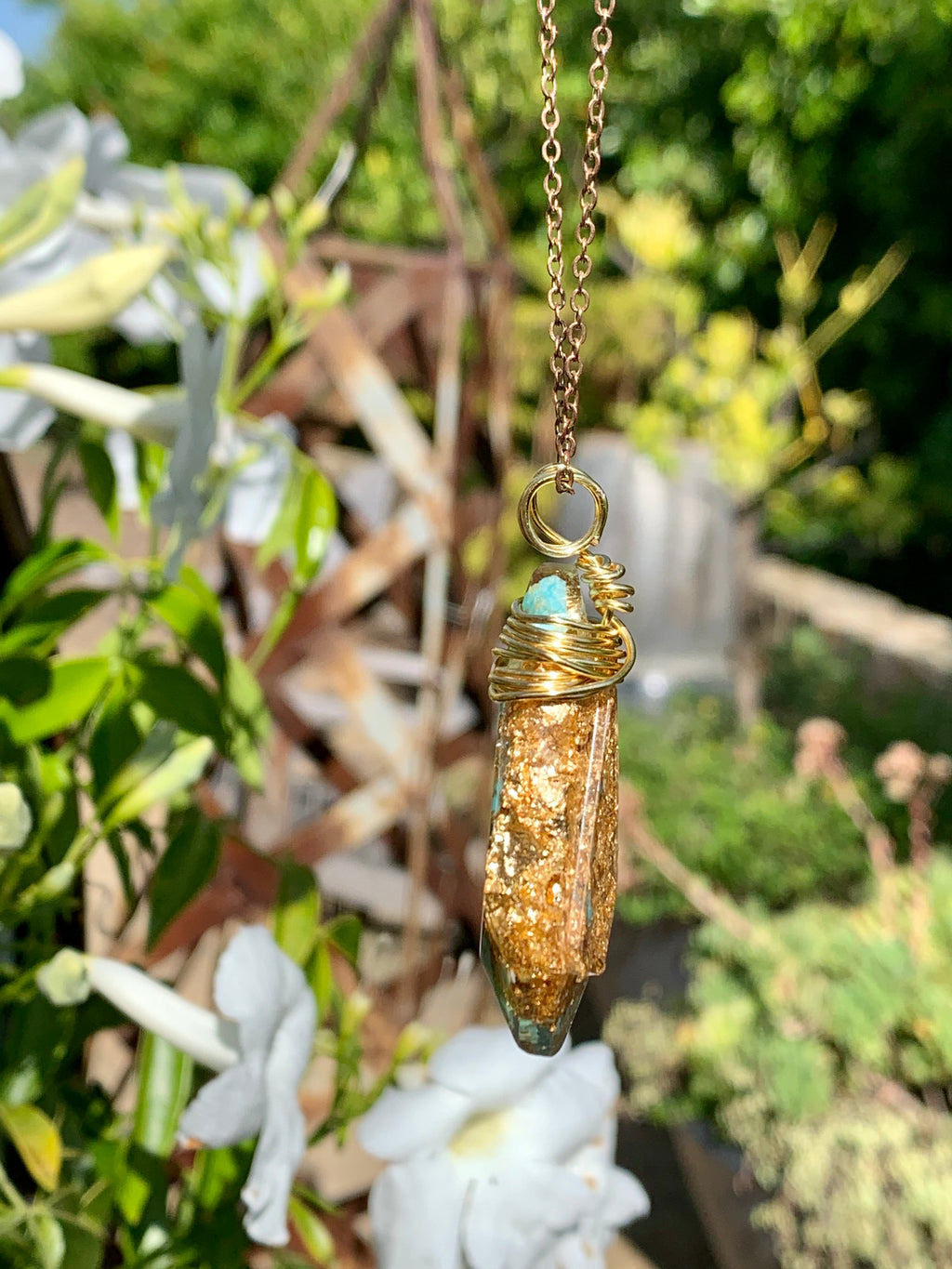 Turquoise & 24k Gold Flake Pendant