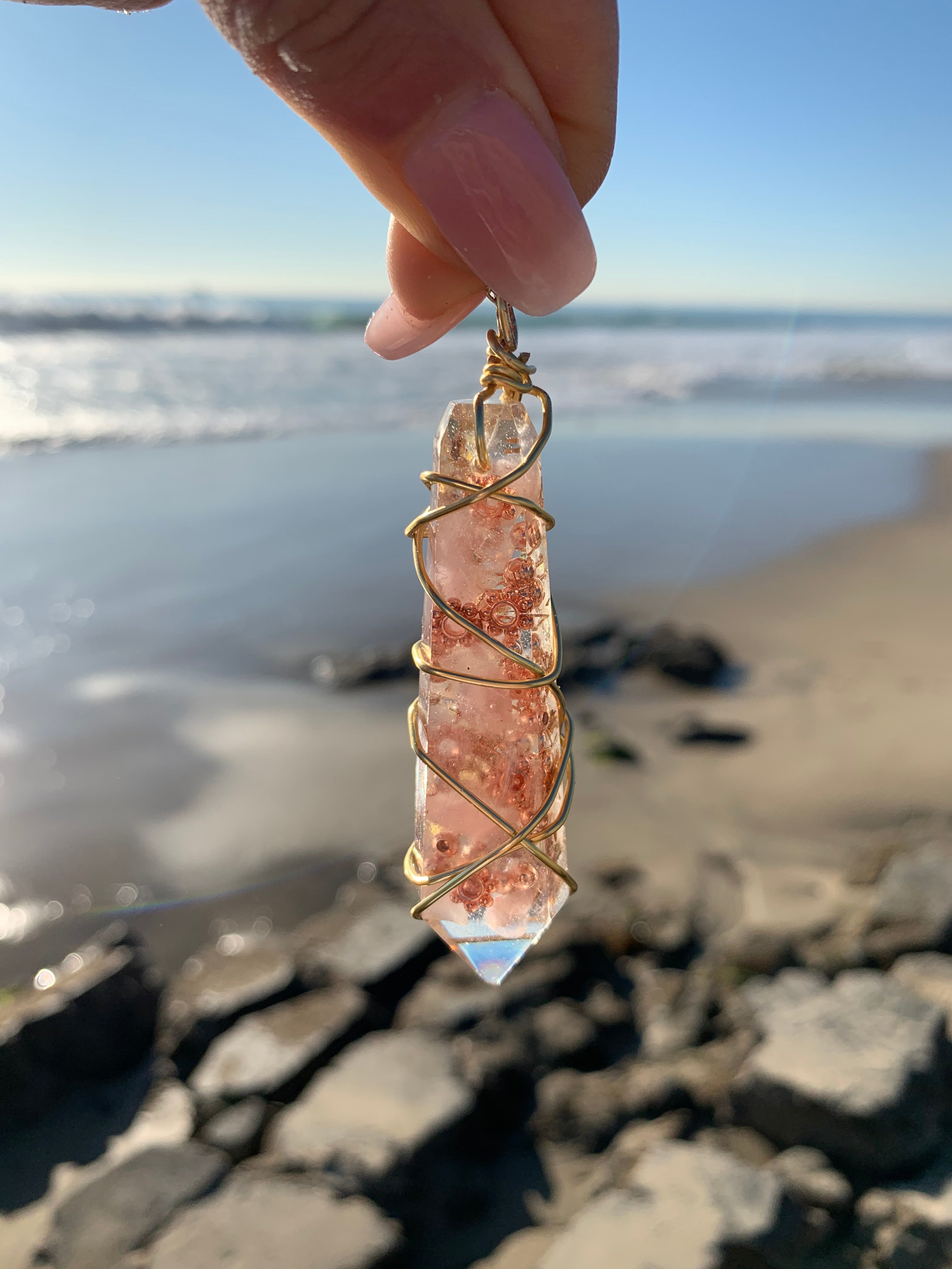 Rose Quartz & Clear Quartz Pendant — Large
