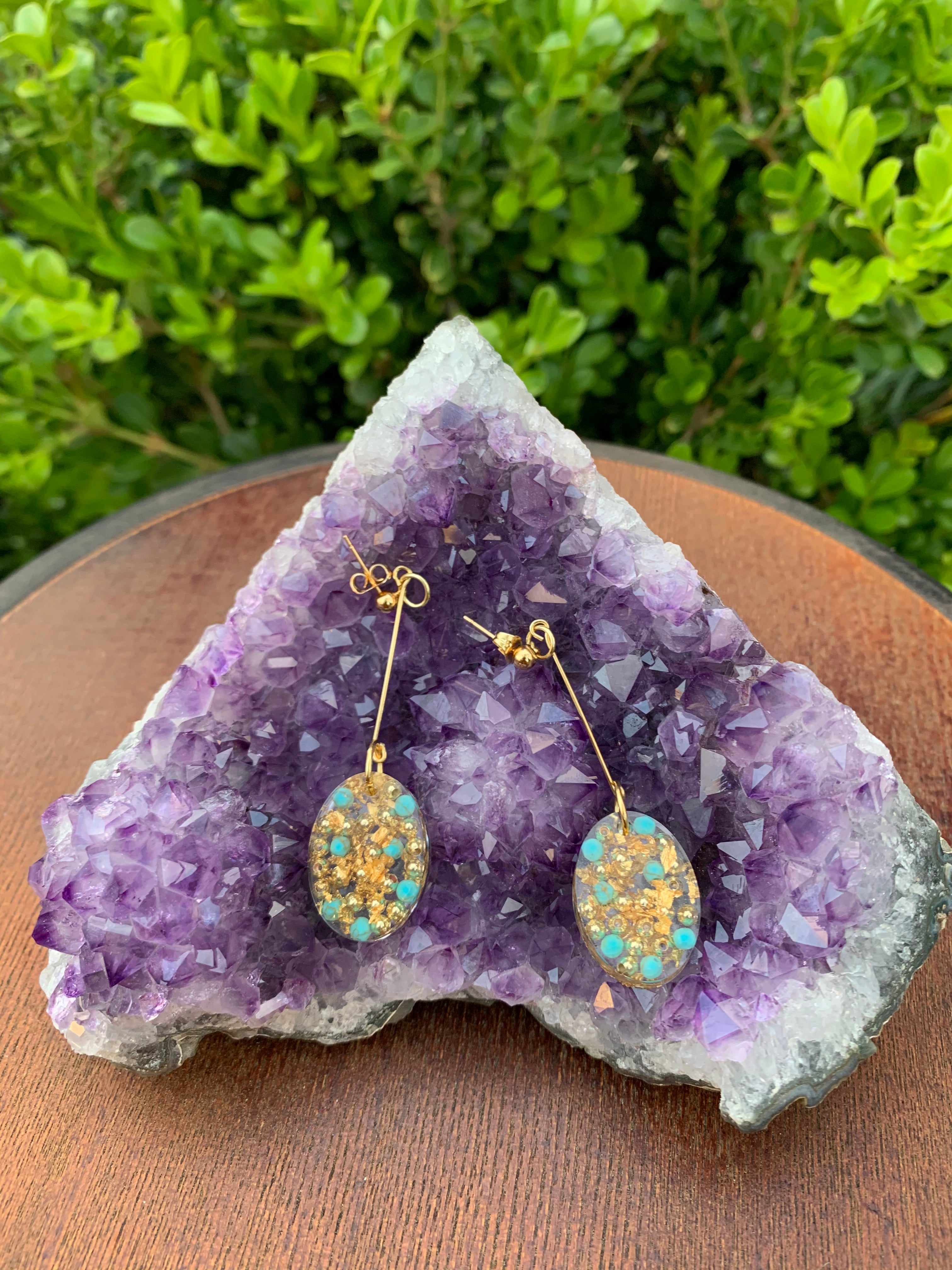 Turquoise & 24k Gold Flake Earrings