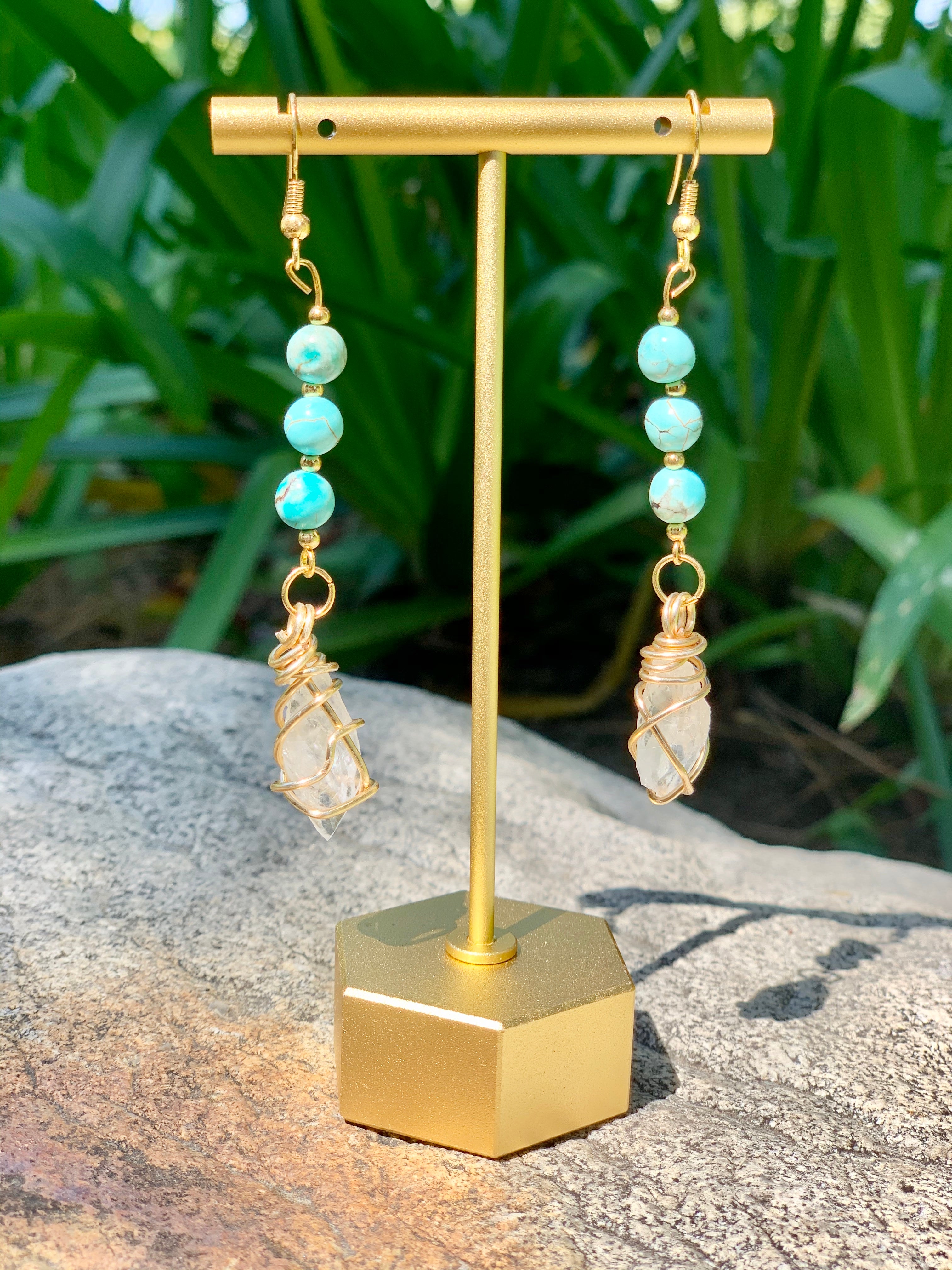 Turquoise & Clear Quartz Earrings