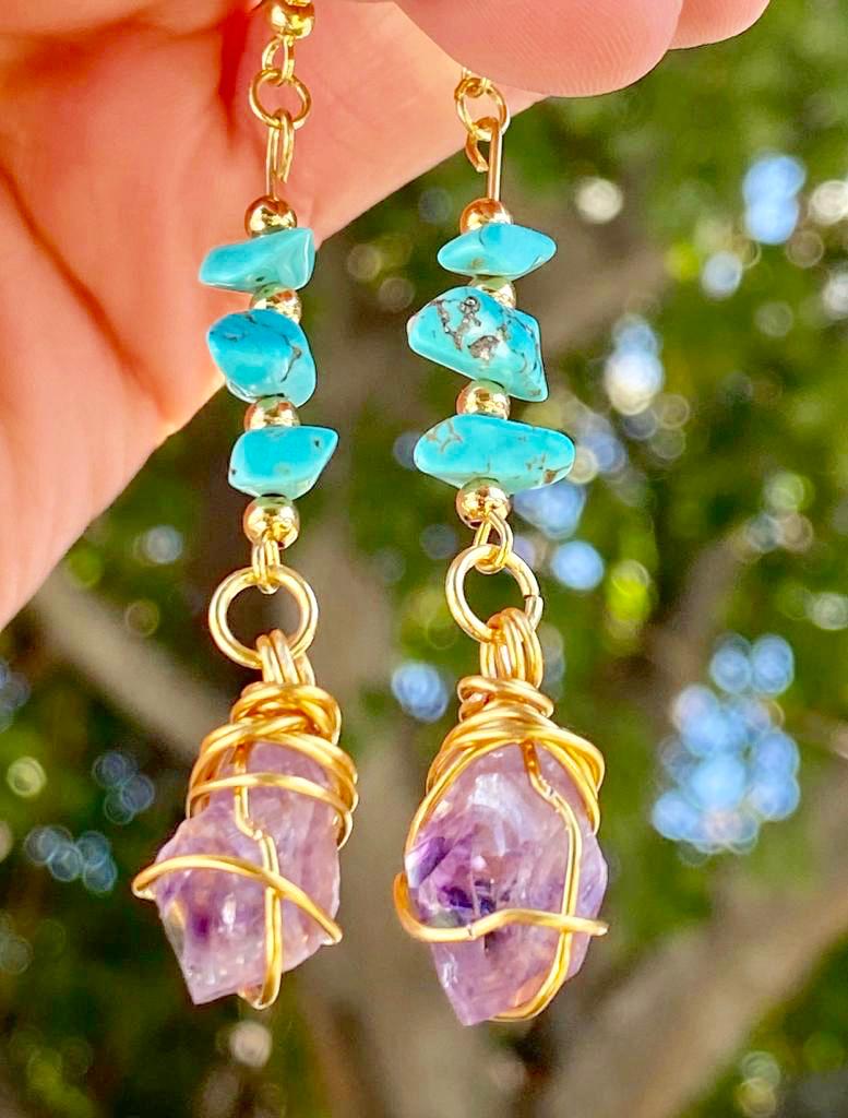 Turquoise & Amethyst Earrings