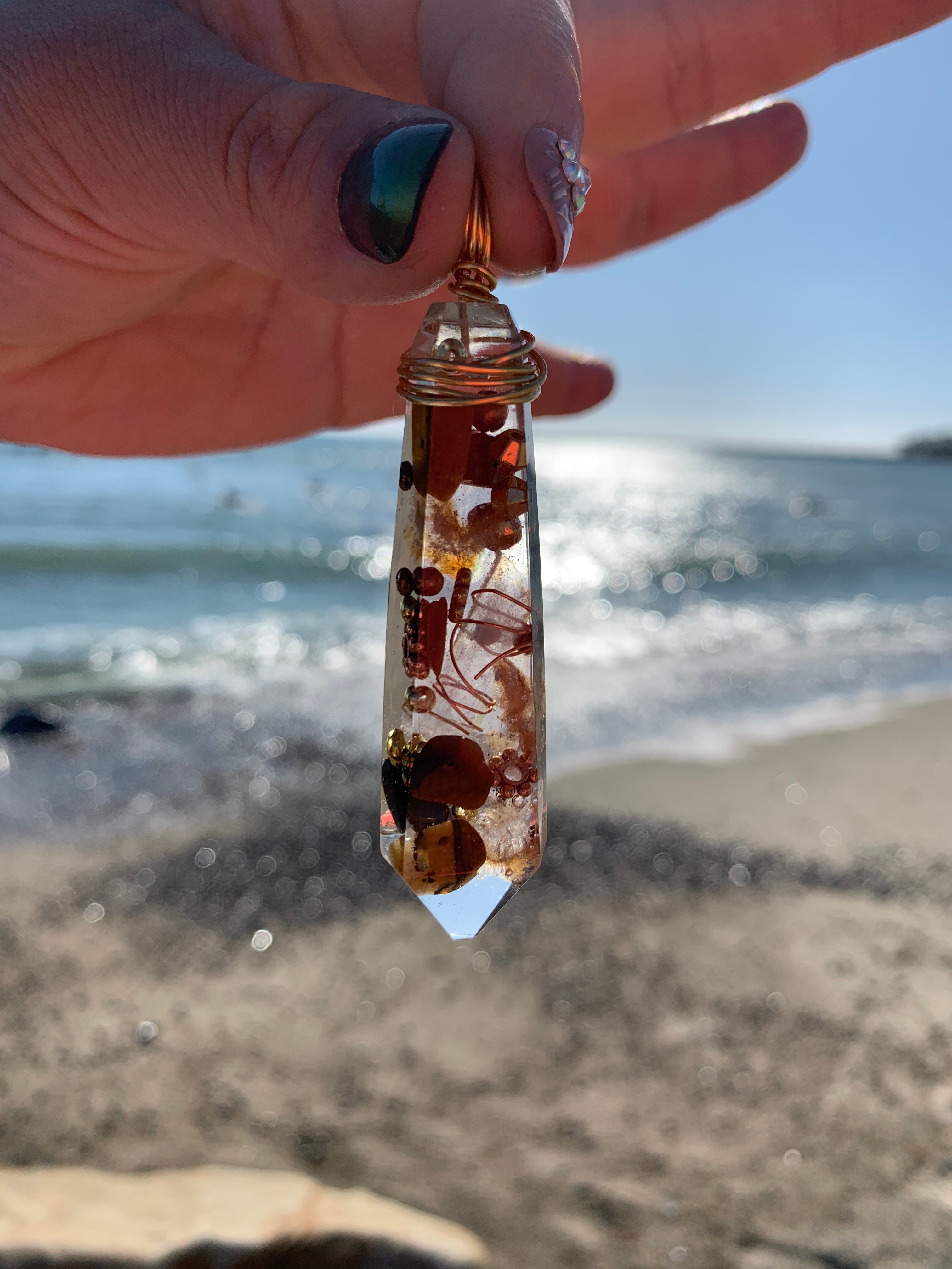 Tiger Eye & Clear Quartz Pendant — Large