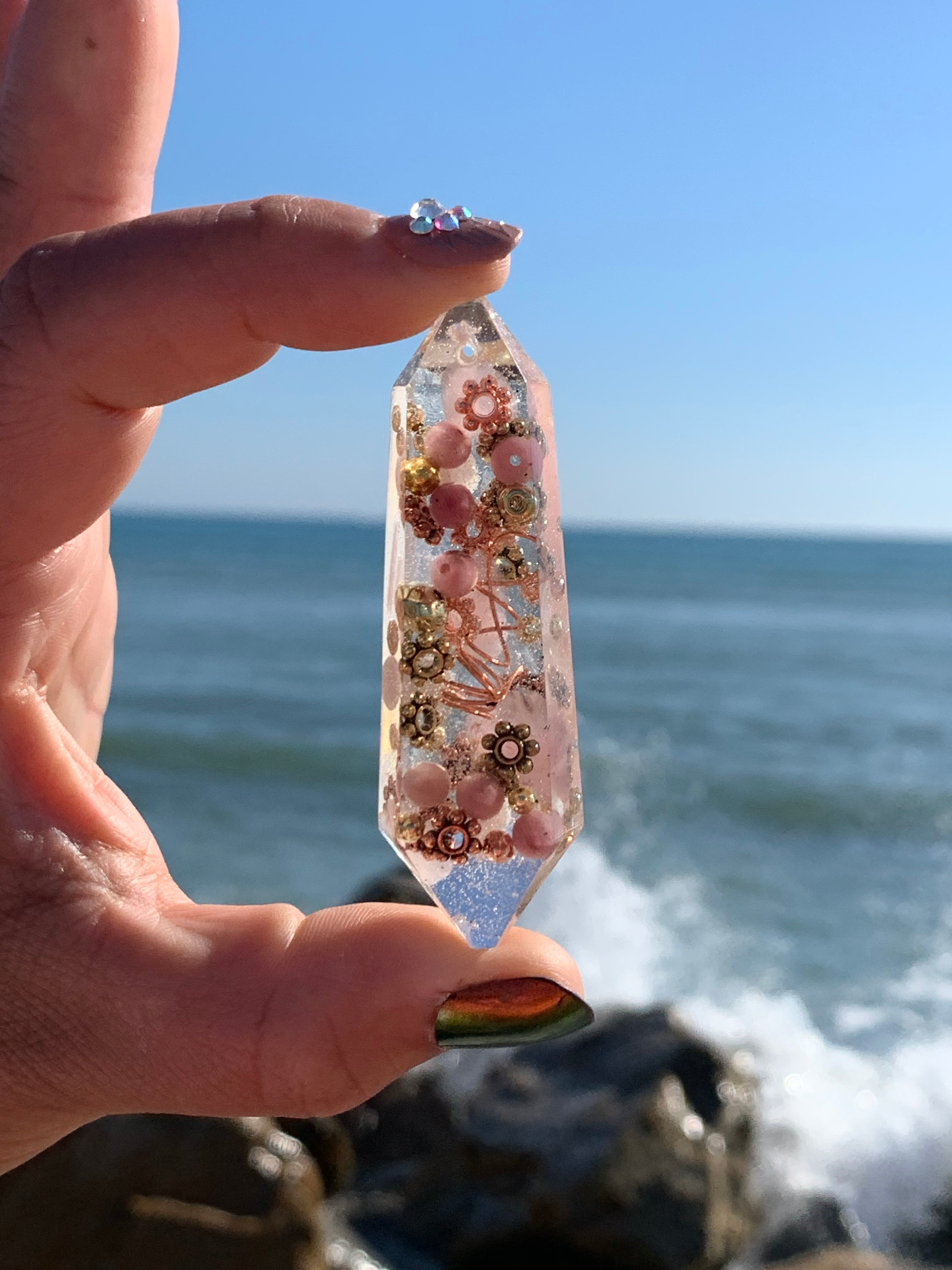 Rhodonite & Clear Quartz Pendant — Large