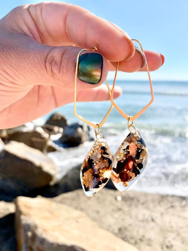 Shungite & Mica Flake Earrings on 14k Gold